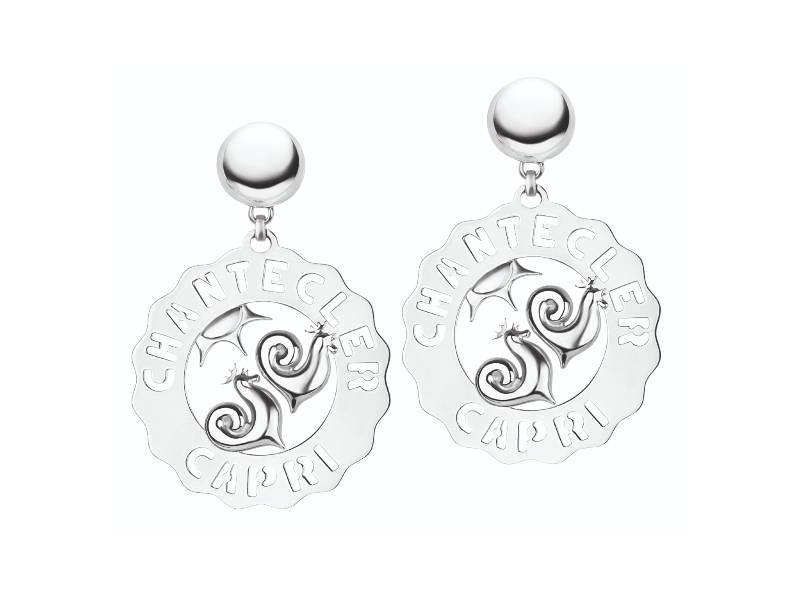 SILVER LARGE LOGO ROOSTERS AND SUN EARRINGS ET VOILA' CHANTECLER 33700